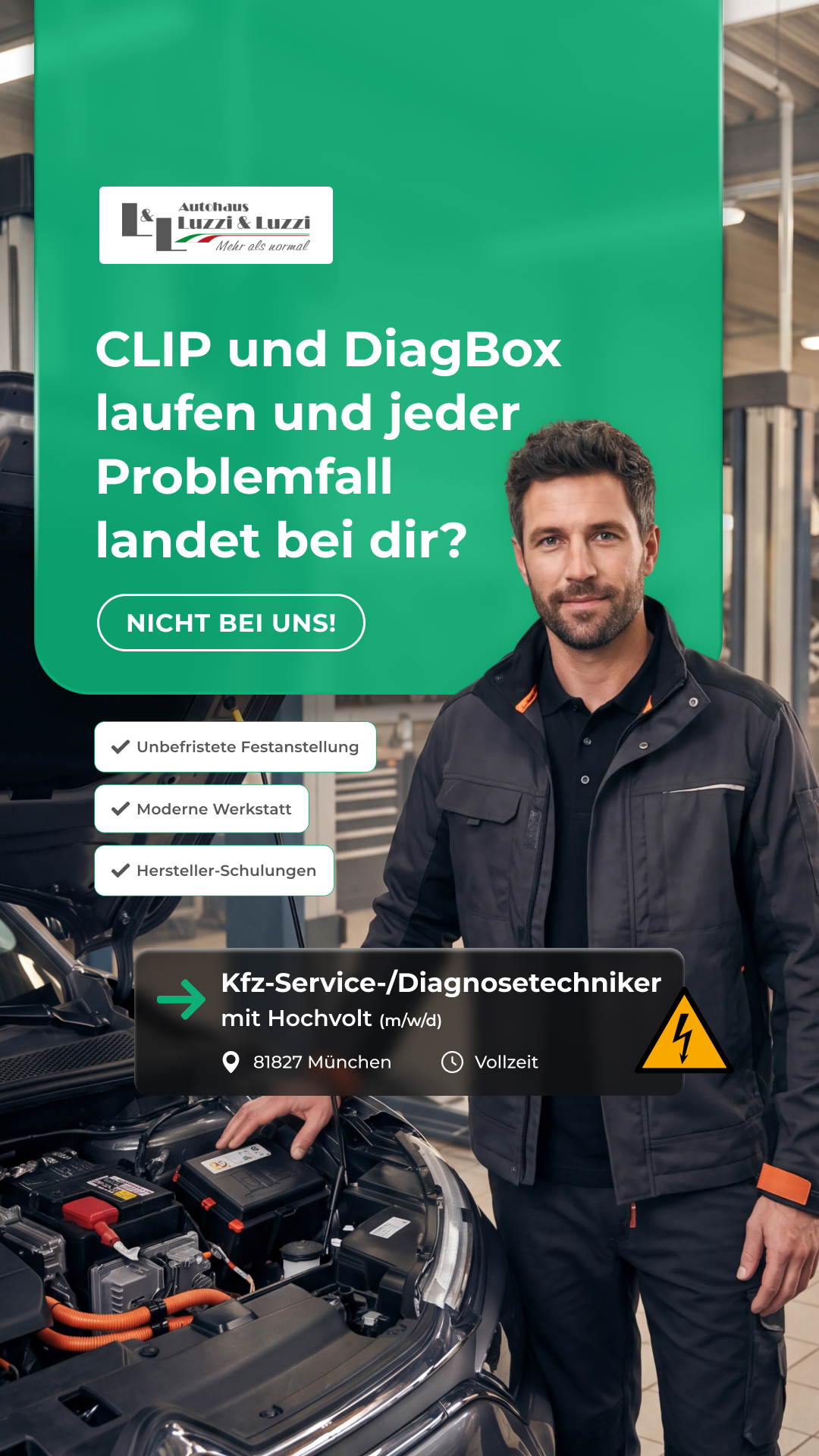 Kfz-Mechatroniker bei der Arbeit im Autohaus Luzzi Luzzi in München